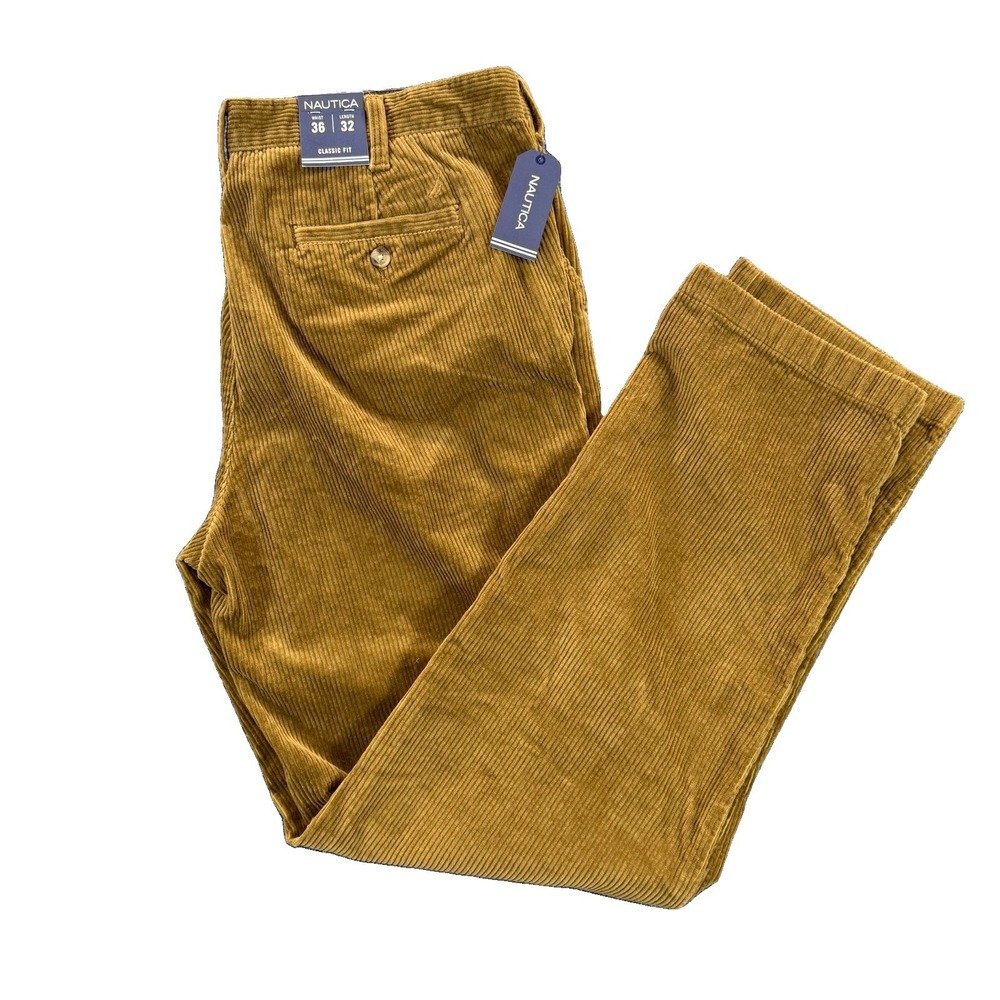 Nautica Corduroy Classic Fit Mens Pants 36x32 Butternut Brown PR4701 NEW